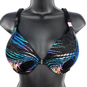 NWT 34DD PINK VS Black Lace Neon Palm Push Up Bra